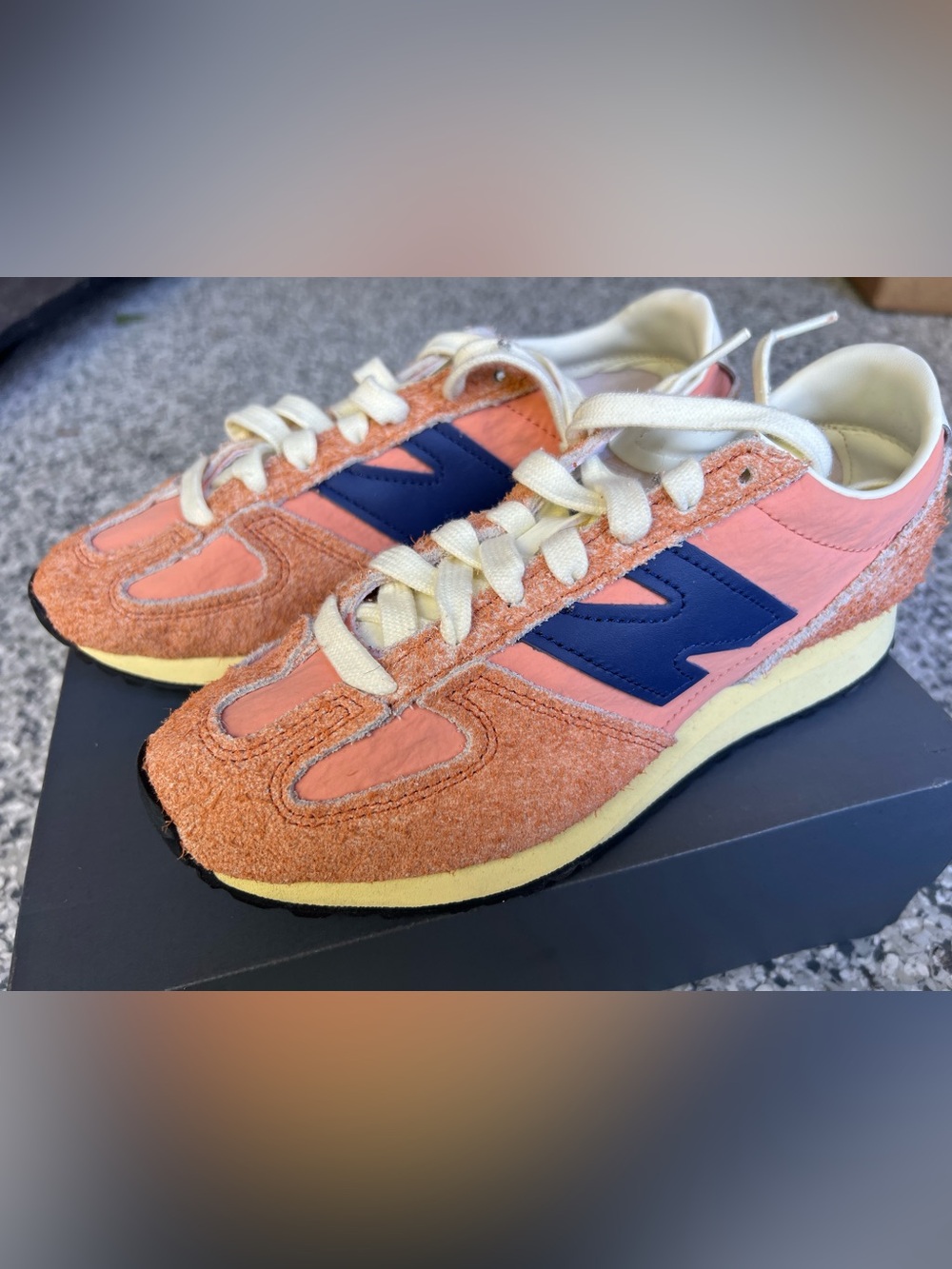 New Balance 471 Women's Peach Suede Sneakers with Navy 'N'